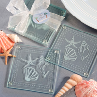 Set of 2 Beach-Themed Glass Coasters