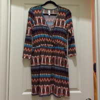 Pink Owl Faux Wrap Dress (Size L)