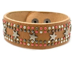 Brown Leather Star Studded Bracelet