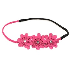 Pink Suede & Rhinestone Flower Headband